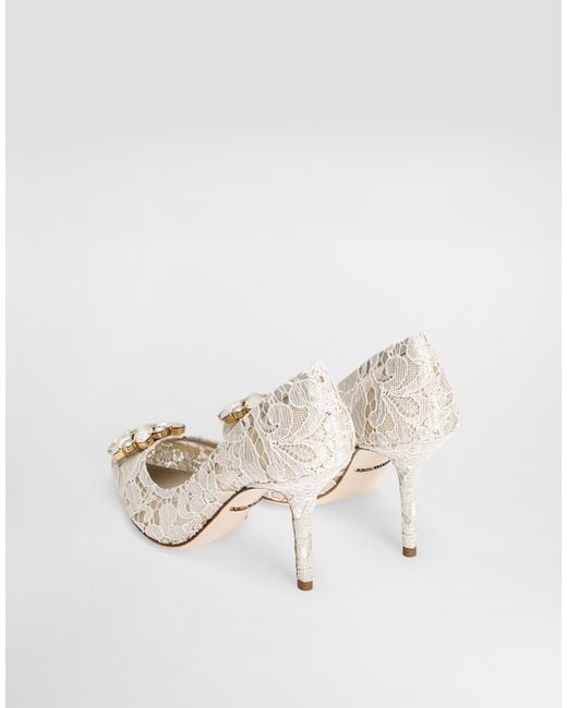 Dolce & Gabbana White Pump In Taormina Lace With Crystals
