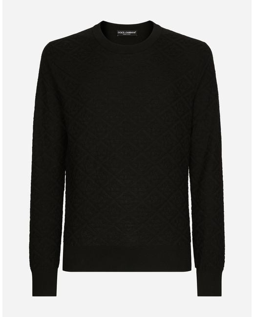 Dolce & Gabbana Rundhalspullover Aus Seide Dg-Logo Allover in Black für Herren
