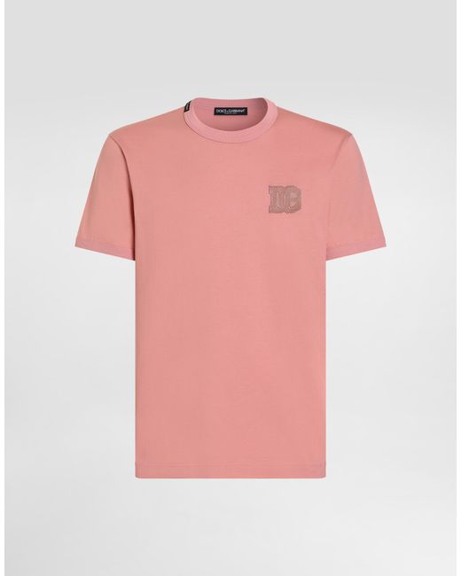 Dolce & Gabbana Pink Cotton T-Shirt With Patch for men