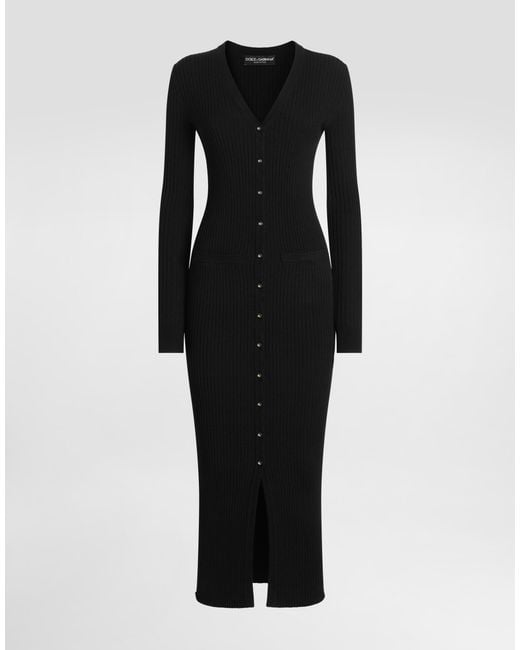 Dolce & Gabbana Black Long Ribbed Wool Cardigan