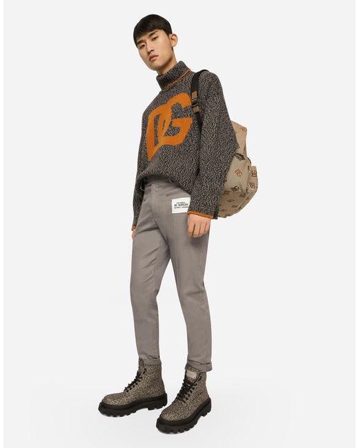 メンズ Dolce & Gabbana パンツ ストレッチドリル Re-Editionラベル Gray
