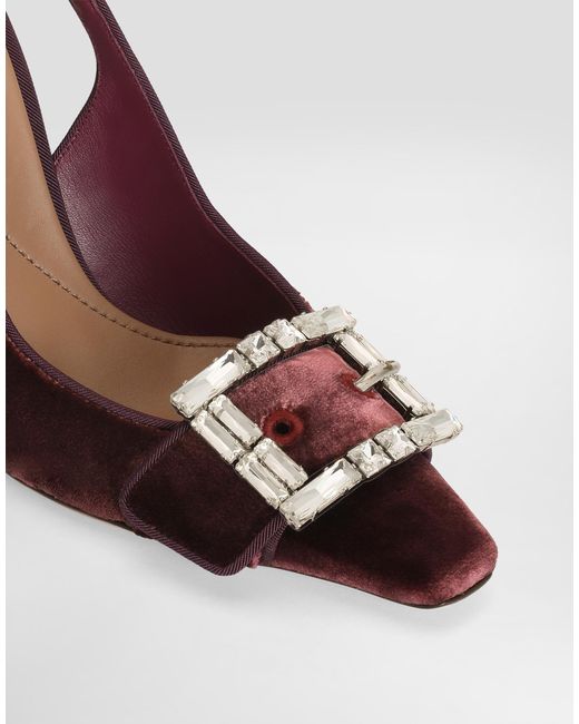 Dolce & Gabbana Red Velvet Slingbacks With Bejeweled Buckle