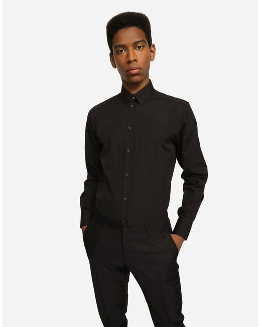 Dolce & Gabbana Hemd Aus Popeline Mit Stretchanteil in Black für Herren