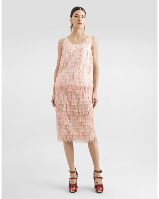 Dolce & Gabbana Pink Sequined Midi Skirt With Fringed Embellishment