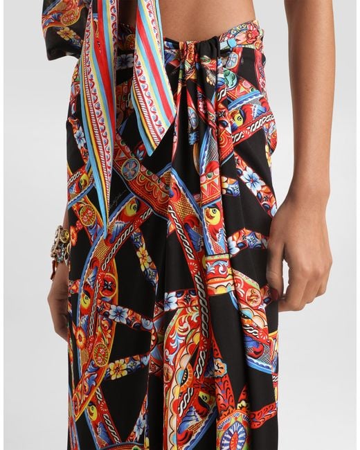 Dolce & Gabbana Red Carretto-Print Viscose Jersey Skirt