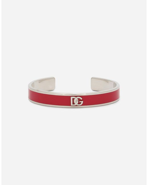 Dolce & Gabbana White Logo-Plaque Cuff Bracelet
