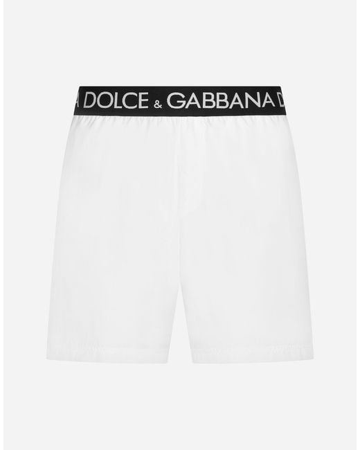 Dolce & Gabbana White Mid-Length Swim Trunks With Branded Stretch Waistband for men