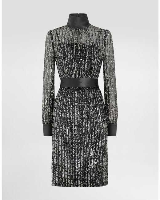 Dolce & Gabbana スパンコール ストライプ ミディドレス Gray