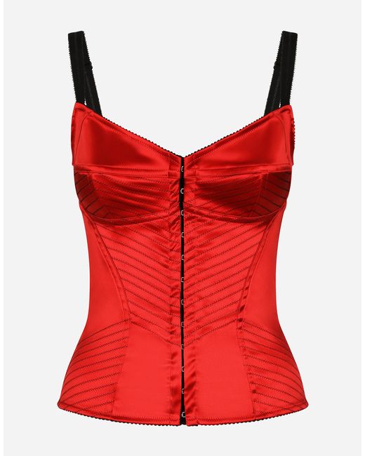 Dolce & Gabbana Red Satin Corset With Top-Stitching And Hook-And-Eye Fastenings