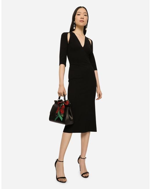 Dolce & Gabbana Black Jersey Calf-length Dress With Cut-outs