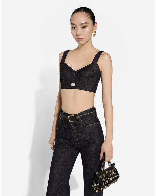 Dolce & Gabbana Black Cotton Denim Corset Bralette Top