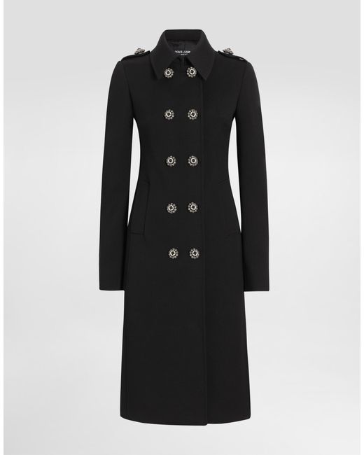 Dolce & Gabbana Black Double-Breasted Wool Coat With Bejeweled Buttons