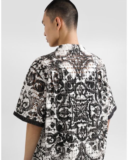 Dolce & Gabbana White Majolica-Print Hawaii Crochet Lace Shirt for men