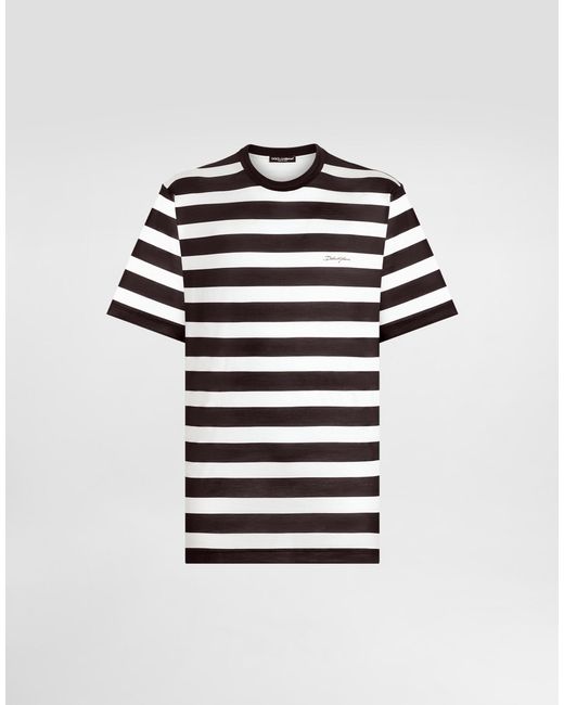 Dolce & Gabbana White Short-Sleeved Silk Jersey T-Shirt With Striped Print for men