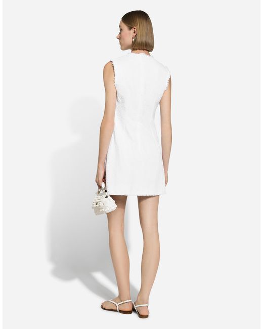 Dolce & Gabbana ラッセルコットン ツイード ショートドレス White
