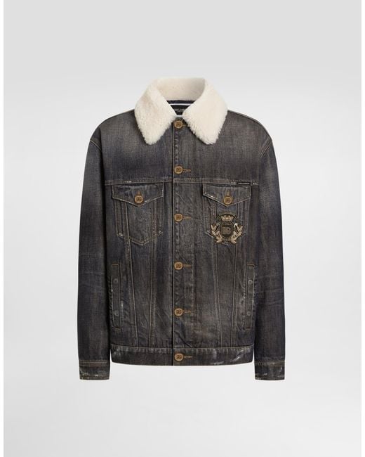 Dolce & Gabbana Black Denim Jacket With Logo Patch for men