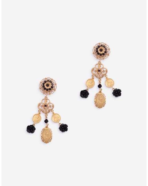 Dolce & Gabbana Metallic Clip-on Drop Earrings With Roses And Flowers