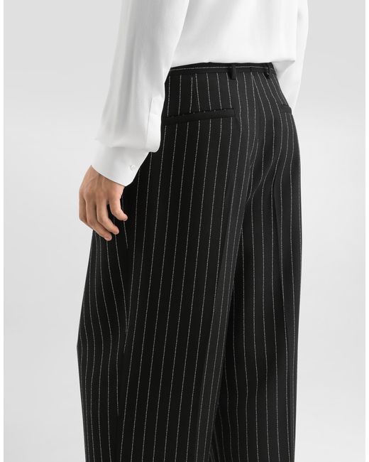 Dolce & Gabbana Black Chalk-Stripe Wool Trousers for men