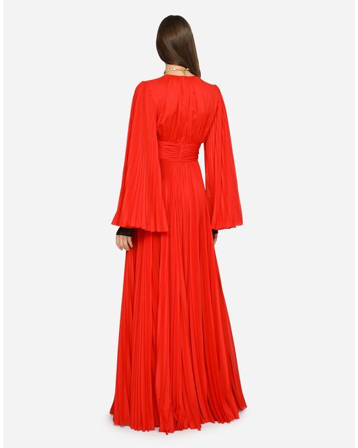 Dolce & Gabbana Red Long Chiffon Dress