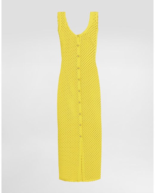 Dolce & Gabbana Yellow Langes Kleid Aus Häkelstrick