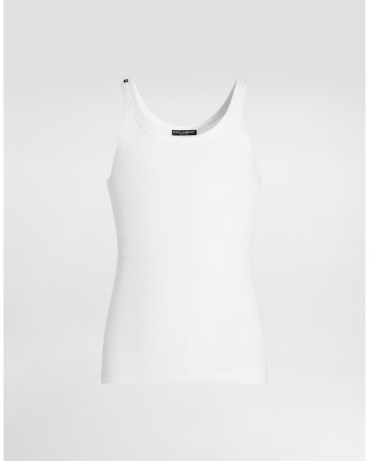 Dolce & Gabbana White Fine-Rib Slim-Fit Singlet With Tag for men