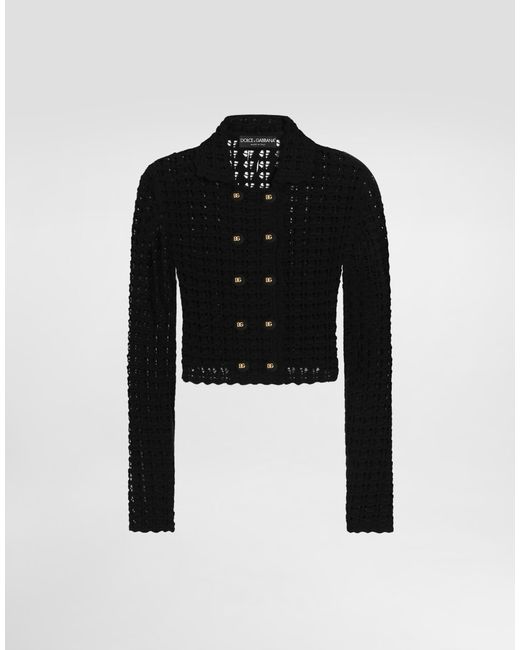 Dolce & Gabbana Black Short Double-Breasted Wool Crochet Jacket