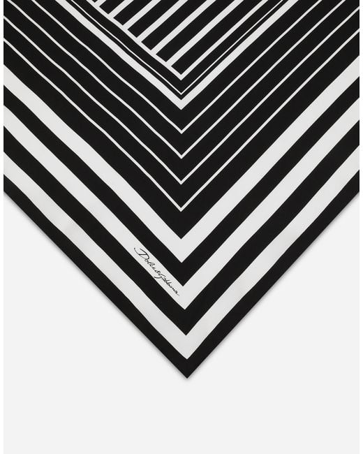 Dolce & Gabbana Black Silk Twill Scarf With Striped (90X90)