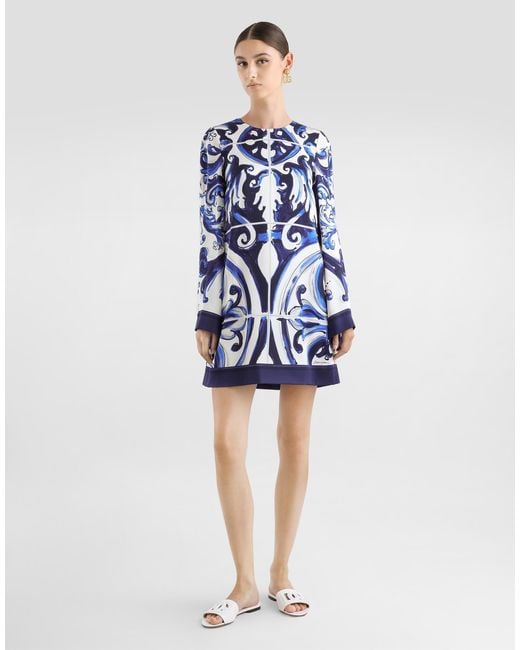 Dolce & Gabbana Blue Dg Exclusive Majolica- Charmeuse Dress