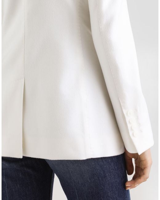 Dolce & Gabbana White Single-Breasted Cashmere Jacket