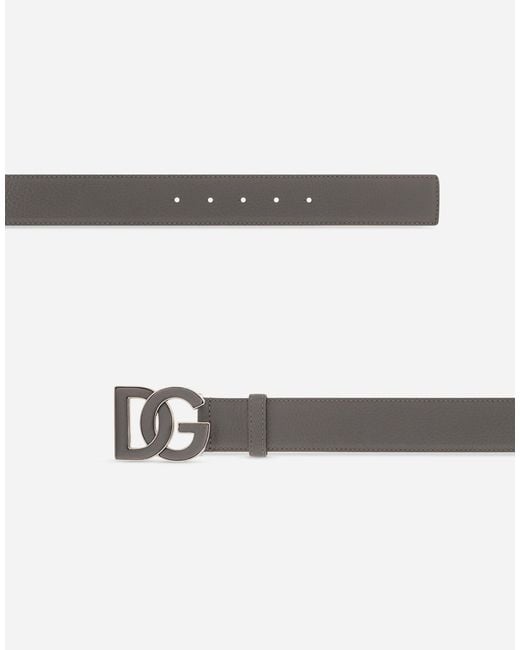 Dolce & Gabbana Gray Deerskin-Print Calfskin Belt With Logo Print for men