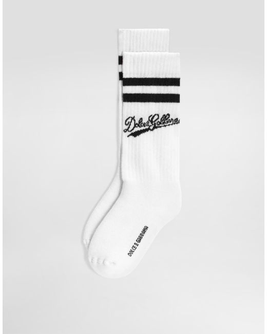Dolce & Gabbana White Cotton Socks With Logo for men
