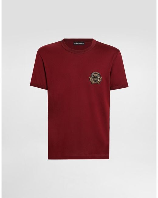 Dolce & Gabbana Baumwoll-T-Shirt Mit Wappenpatch in Red für Herren