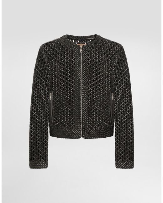 Dolce & Gabbana Black Woven Nappa Leather Jacket for men