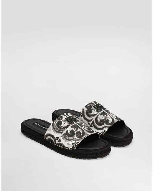 Dolce & Gabbana White Shell-Print Canvas Espadrille Sandal for men