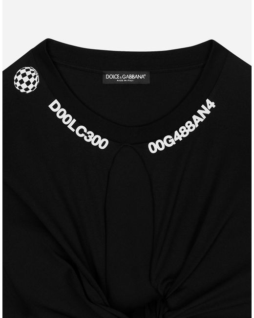 Dolce & Gabbana Black Open-Front Cotton Jersey T-Shirt With Knot Detail