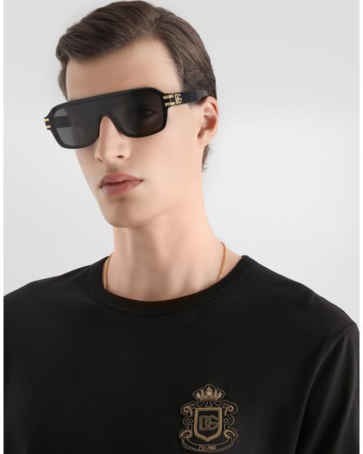 Dolce & Gabbana Black Cotton T-Shirt With Heraldic Patch for men