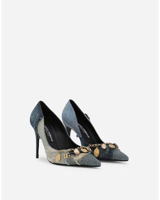 Dolce & Gabbana White Patchwork Denim Pumps