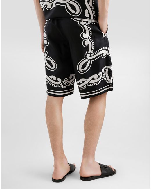 メンズ Dolce & Gabbana バンダナプリントシルク ショートパンツ Black