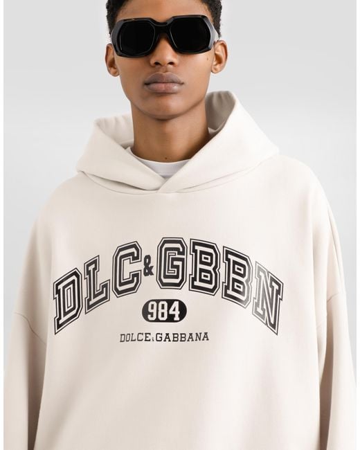 Dolce & Gabbana Natural Jersey Hoodie With Print for men