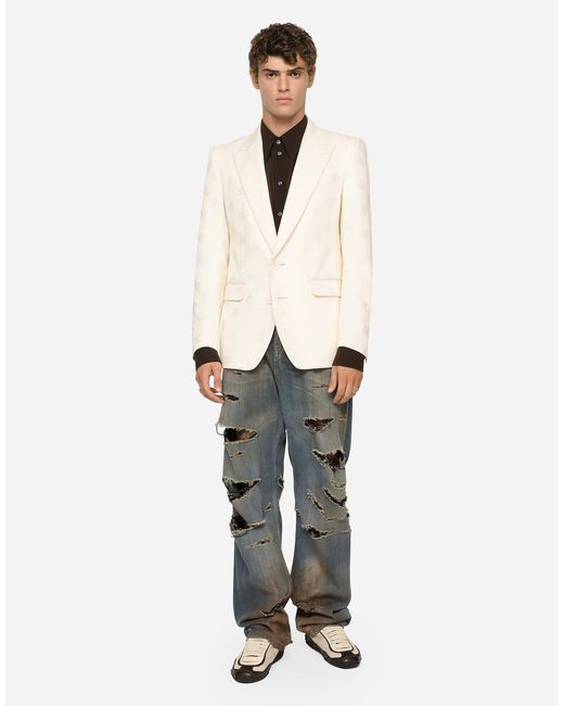 メンズ Dolce & Gabbana シングルブレストブレザー シチリアフィット コットン Dgジャカード Natural
