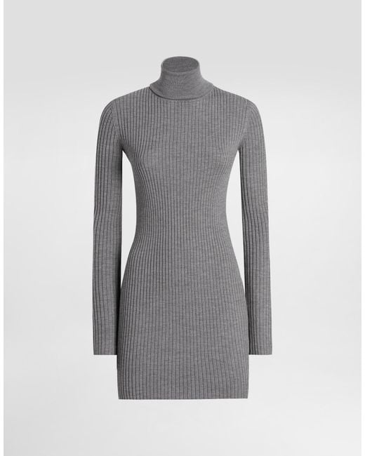 Dolce & Gabbana Gray Turtleneck Long Dress