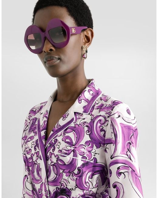 Long Majolica-Print Silk Dressing Robe Dolce & Gabbana en coloris Purple
