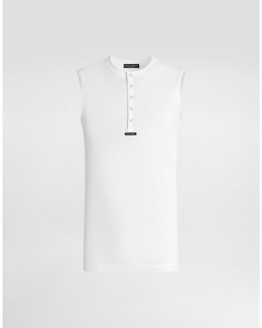 Dolce & Gabbana White Cotton Serafino T-Shirt for men