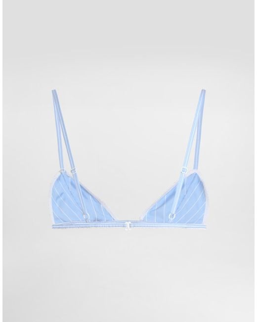 Dolce & Gabbana Blue Striped Poplin Bra With Embroidery