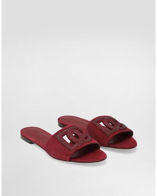Dolce & Gabbana Suede Slippers With Rhinestones White