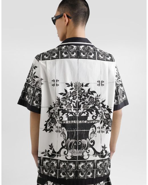 メンズ Dolce & Gabbana マヨリカプリント ポプリン アロハシャツ White