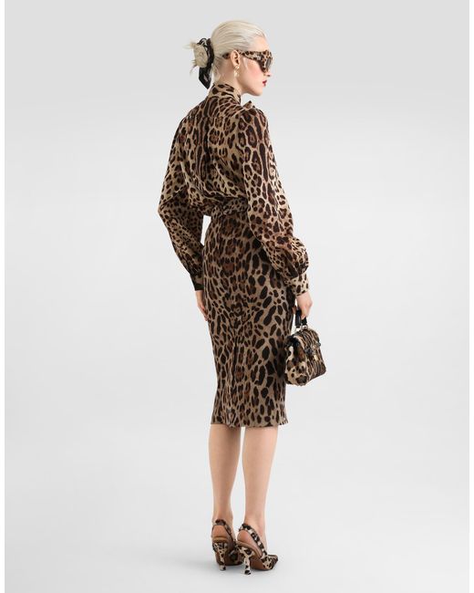 Dolce & Gabbana Brown Leo- Silk Charmeuse Shirt
