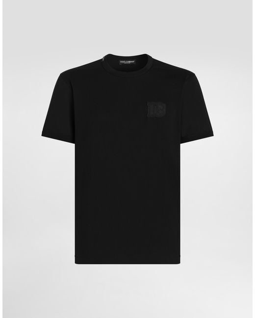 Dolce & Gabbana Black Cotton T-Shirt With Patch for men