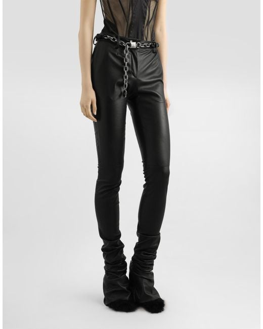Dolce & Gabbana Stretch Nappa Leather Trousers Black