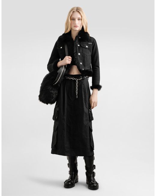 Dolce & Gabbana Black Denim Jacket Lined With Fur